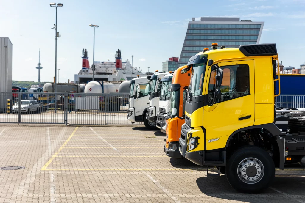 commercial fleet trucks parked for Montana vehicle registration processing